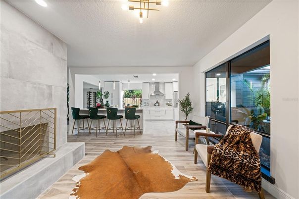 Interior, Kitchen, Pendant Lights, Recessed Lighting, Wood Texture Flooring