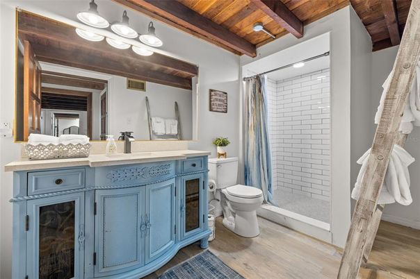 Bathroom, Interior, Wooden Beams, Wooden Ceilings, Wood Texture Flooring