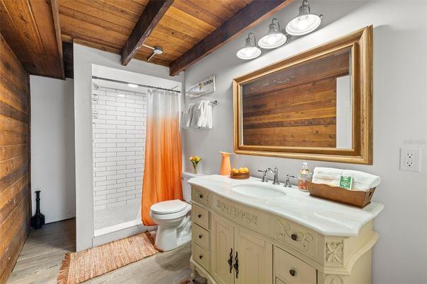 Bathroom, Interior, Wooden Beams, Wooden Ceilings, Wood Texture Flooring