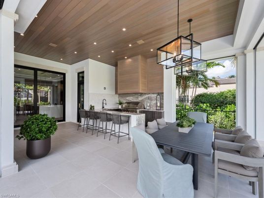 Dining room, Interior, Kitchen, Pendant Lights, Recessed Lighting, Wooden Ceilings