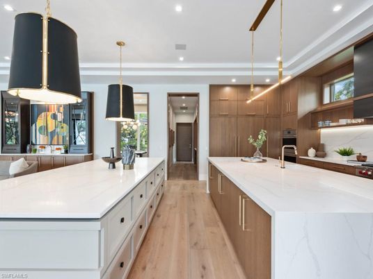Interior, Kitchen, Pendant Lights, Recessed Lighting, Wood Texture Flooring