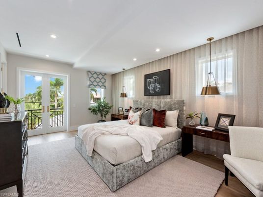 Bedroom, Interior, Pendant Lights, Recessed Lighting, Wood Texture Flooring