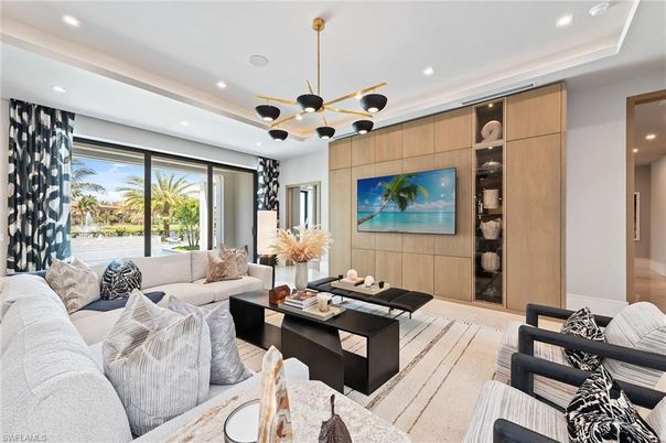 Interior, Living room, Pendant Lights, Recessed Lighting, Wood Texture Flooring