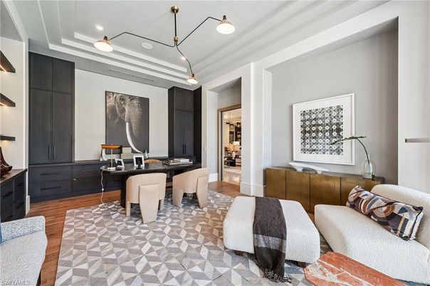 Home Office, Interior, Pendant Lights, Recessed Lighting, Wood Texture Flooring