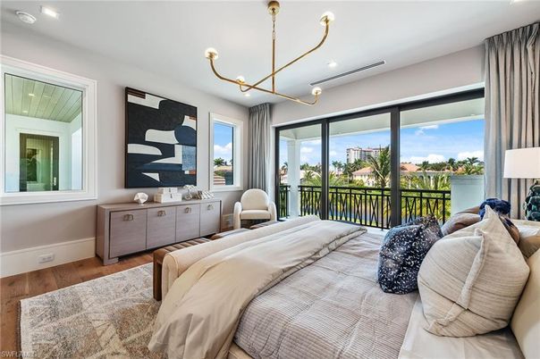 Bedroom, Interior, Pendant Lights, Recessed Lighting, Wood Texture Flooring