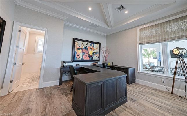 Home Office, Interior, Recessed Lighting, Wood Texture Flooring