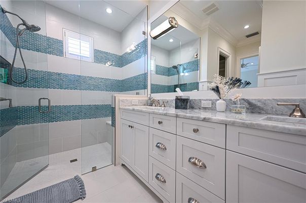 Bathroom, Dual Sink Vanities, Glass Shower, Interior, Recessed Lighting
