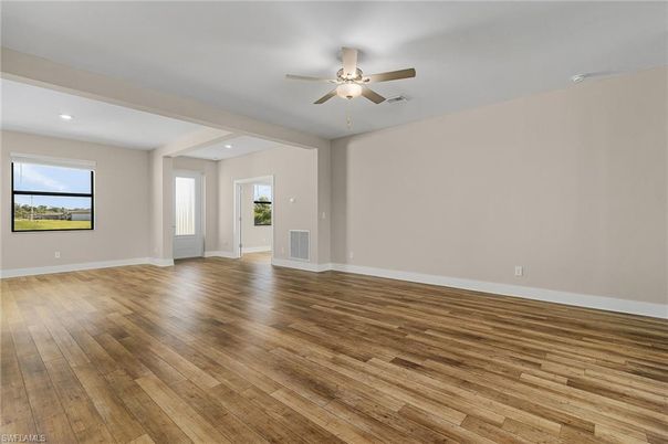 Empty room, Interior, Recessed Lighting, Wood Texture Flooring