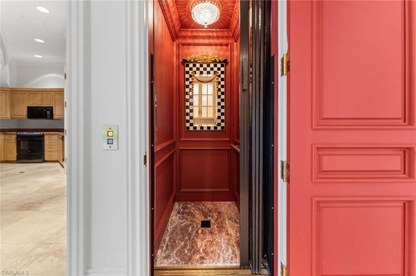 Elevator, Interior, Kitchen, Recessed Lighting, Wooden Walls
