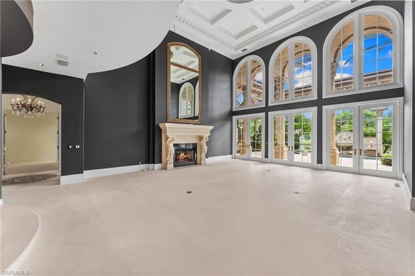 Chandelier, Empty room, Fireplace, Interior, Recessed Lighting
