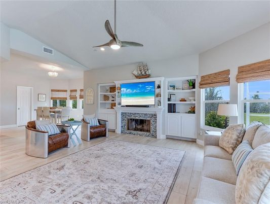 Dining room, Fireplace, Interior, Living room, Wood Texture Flooring