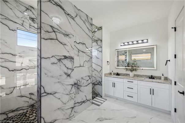 Bathroom, Dual Sink Vanities, Interior, Marble, Marble Walls