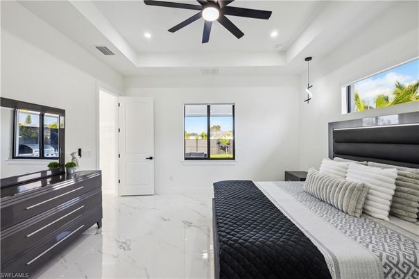 Bedroom, Interior, Marble, Pendant Lights, Recessed Lighting
