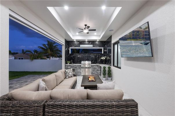 Fireplace, Interior, Living room, Marble Walls, Recessed Lighting