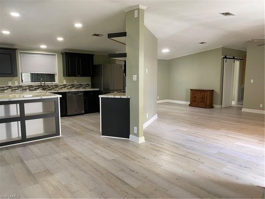 Interior, Kitchen, Recessed Lighting, Wood Texture Flooring