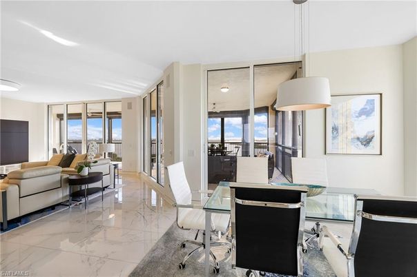 Home Office, Interior, Living room, Marble, Pendant Lights, Water
