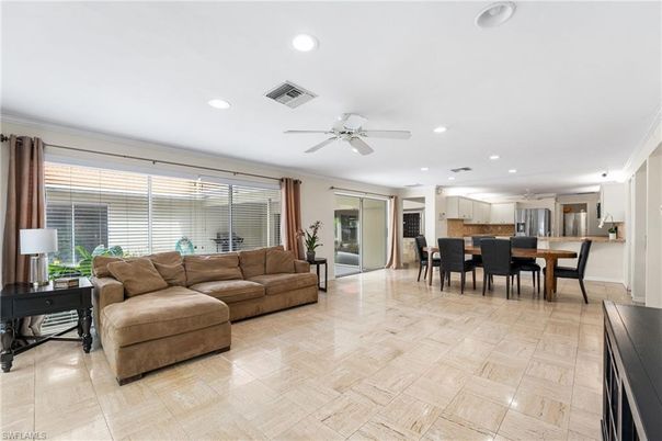 Dining room, Interior, Kitchen, Living room, Recessed Lighting, Stainless Steel Appliances