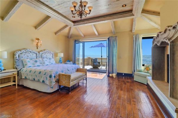 Bedroom, Chandelier, Interior, Recessed Lighting, Wooden Beams, Wooden Ceilings, Wood Texture Flooring