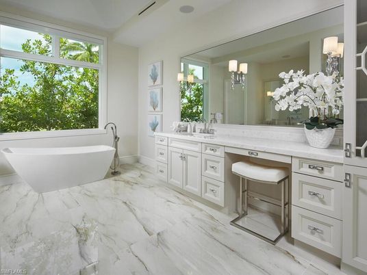 Bathroom, Dual Sink Vanities, Free Standing Baths, Interior, Marble
