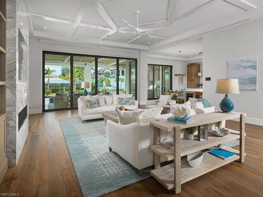Dining room, Interior, Living room, Pendant Lights, Recessed Lighting, Wood Texture Flooring