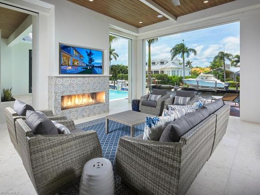 Exterior, Fireplace, Living room, Pool
