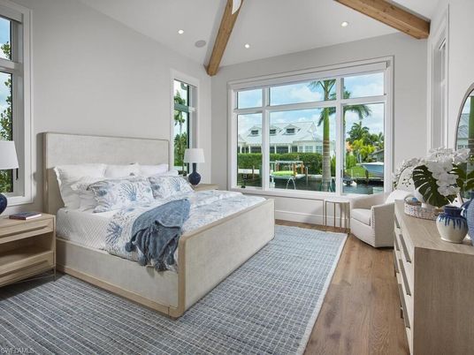 Bedroom, Interior, Recessed Lighting, Wooden Beams, Wood Texture Flooring