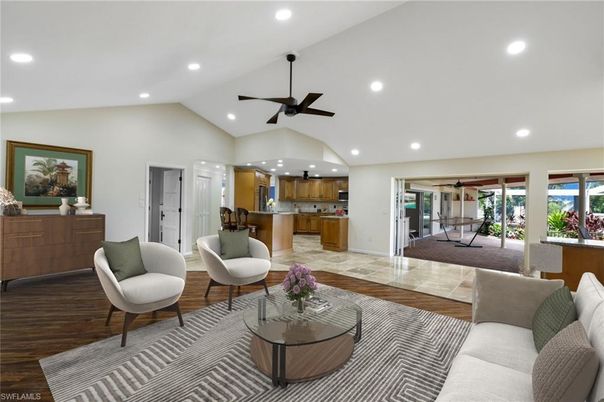 Interior, Kitchen, Living room, Recessed Lighting, Wood Texture Flooring