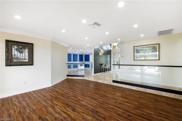 Empty room, Interior, Kitchen, Recessed Lighting, Wood Texture Flooring