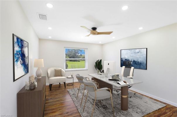 Home Office, Interior, Recessed Lighting, Wood Texture Flooring
