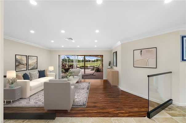Interior, Living room, Recessed Lighting, Wood Texture Flooring
