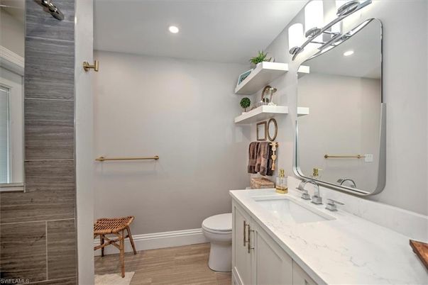 Bathroom, Interior, Recessed Lighting, Wood Texture Flooring