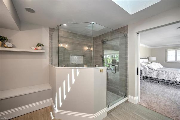 Bathroom, Bedroom, Glass Shower, Interior, Wood Texture Flooring