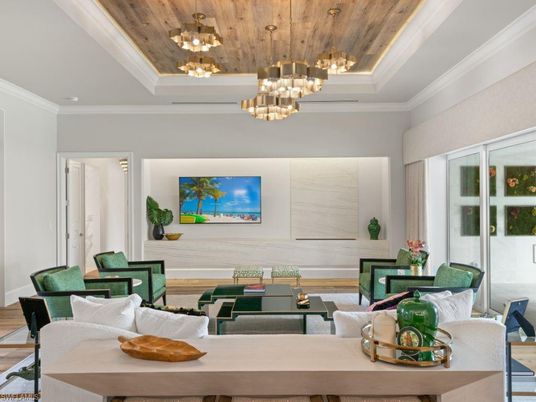 Chandelier, Interior, Living room, Wooden Ceilings, Wood Texture Flooring