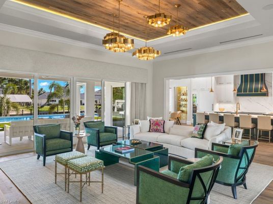 Chandelier, Interior, Kitchen, Living room, Pendant Lights, Wooden Ceilings, Wood Texture Flooring