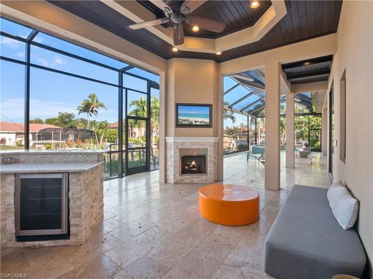 Fireplace, Glass Ceilings, Interior, Pool, Recessed Lighting, Sun Room