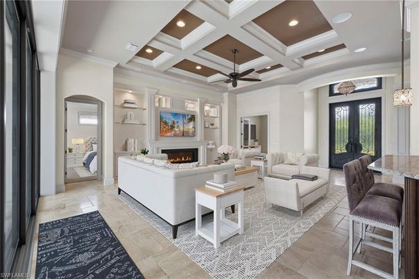 Fireplace, Interior, Living room, Pendant Lights, Recessed Lighting