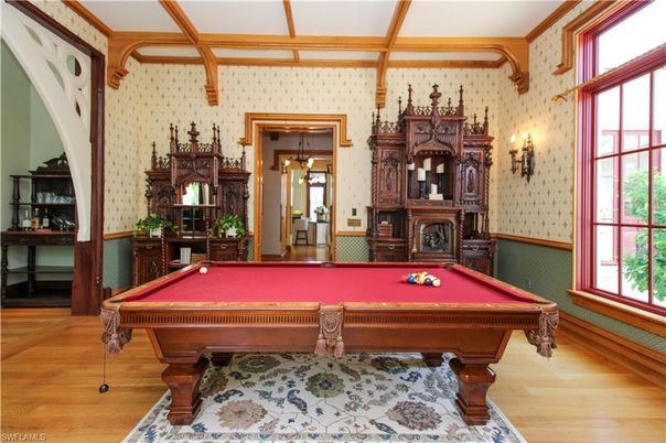 Billiard Table, Game Room, Interior, Wood Texture Flooring