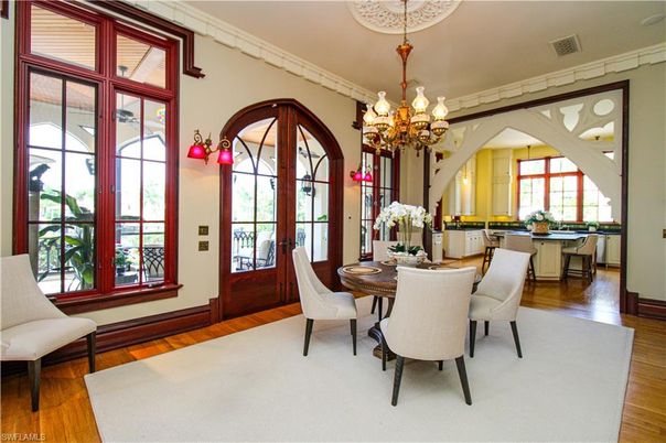 Chandelier, Dining room, Interior, Wood Texture Flooring