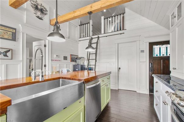 Interior, Kitchen, Pendant Lights, Stainless Steel Appliances, Wood Texture Flooring