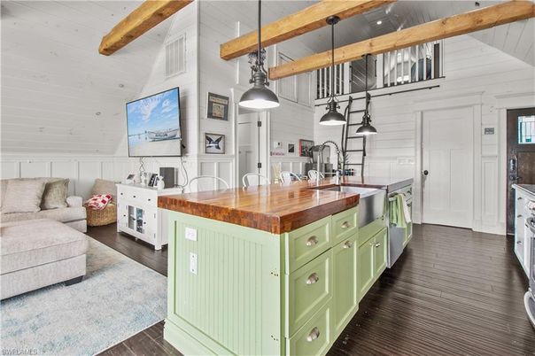 Interior, Kitchen, Pendant Lights, Wooden Beams, Wood Texture Flooring
