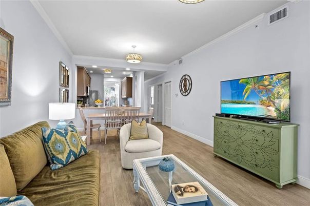 Chandelier, Dining room, Interior, Kitchen, Living room, Recessed Lighting, Wood Texture Flooring