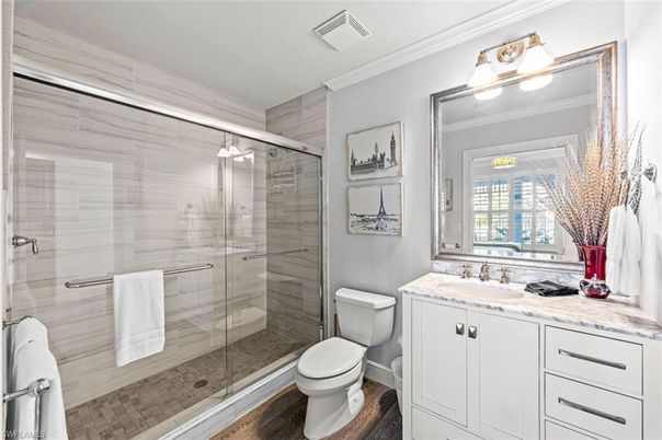 Bathroom, Glass Shower, Interior, Wood Texture Flooring