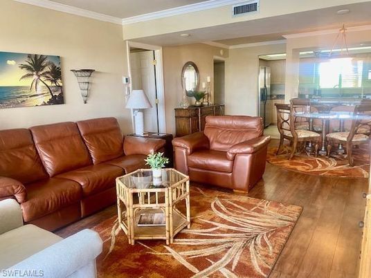 Dining room, Interior, Living room, Pendant Lights, Recessed Lighting, Wood Texture Flooring