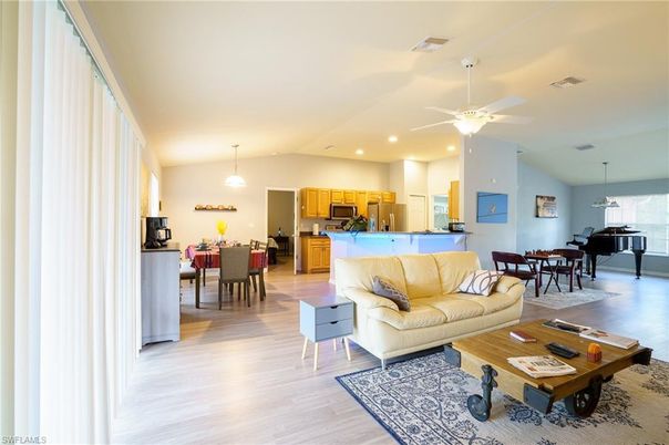 Dining room, Interior, Kitchen, Living room, Pendant Lights, Recessed Lighting, Wood Texture Flooring