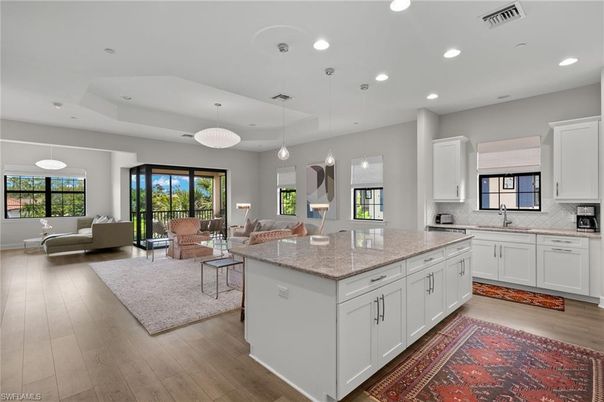 Interior, Kitchen, Living room, Pendant Lights, Recessed Lighting, Wood Texture Flooring