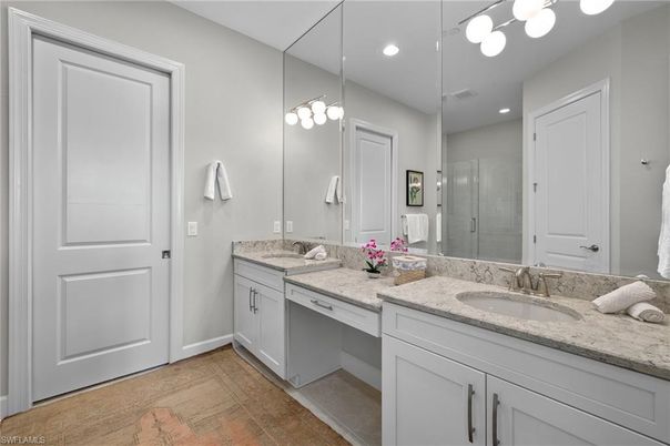 Bathroom, Dual Sink Vanities, Glass Shower, Interior, Recessed Lighting