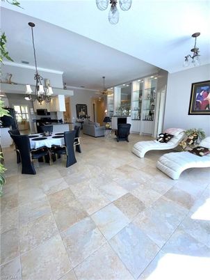 Chandelier, Dining room, Fireplace, Interior, Kitchen, Living room, Pendant Lights