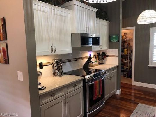 Interior, Kitchen, Pendant Lights, Stainless Steel Appliances, Wood Texture Flooring