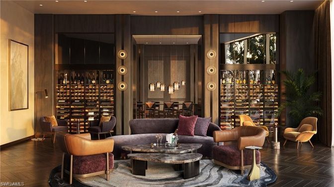 Dining room, Interior, Living room, Recessed Lighting, Wine Storage, Wood Texture Flooring