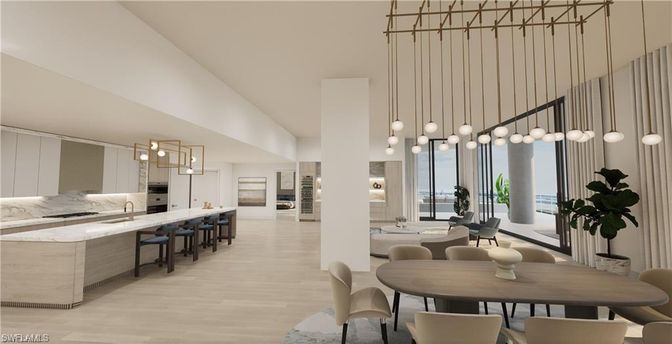 Dining room, Interior, Kitchen, Pendant Lights, Wood Texture Flooring